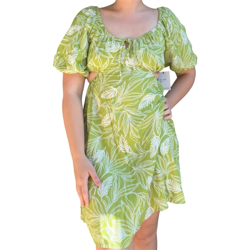Japna Green Puff Sleeve Cutout Dress – NWT Size Small